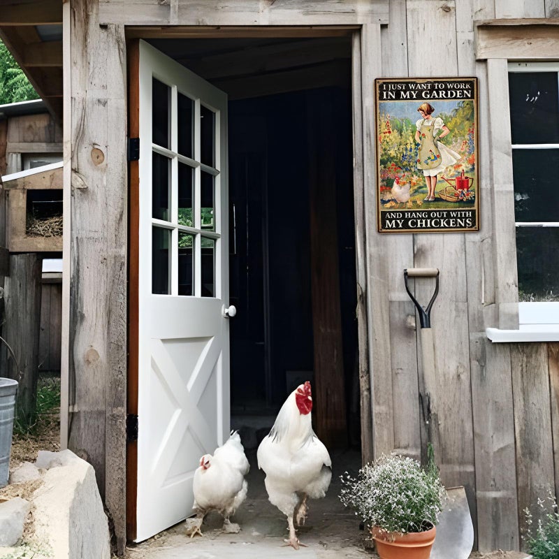 CrazySign Funny Chicken Sign Chicken Coop Sign Wall Decor I Just Want To Work In My Garden Outdoor And Hang Out With My Chickens - Image 4